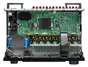Denon AVR-X1800H remote control for easy navigation and setup.