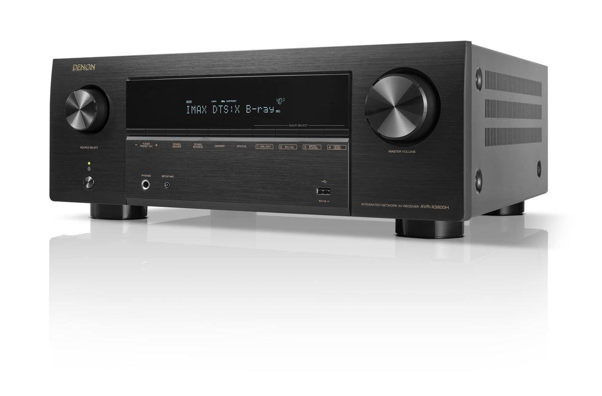 Denon AVR-X3800H front panel shown for easy setup and tactile control.