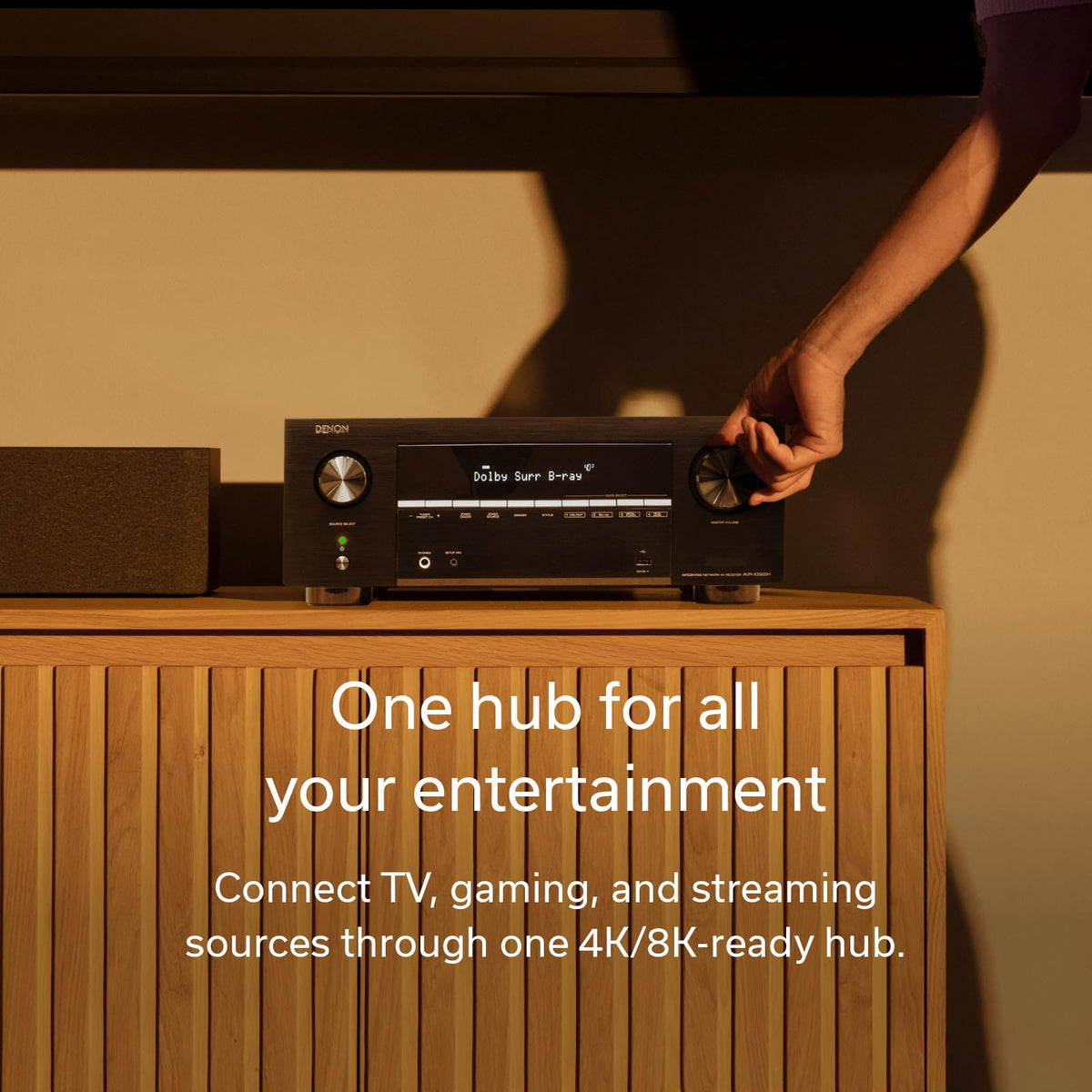 Living room setup featuring the Denon AVR-X3900H for balanced, room‑filling audio