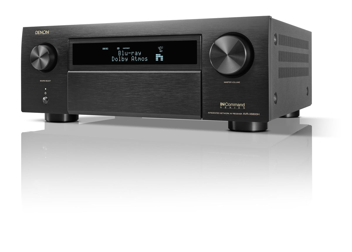 Denon AVR-X6800H with 8K pass-through for ultra-sharp home theater visuals.