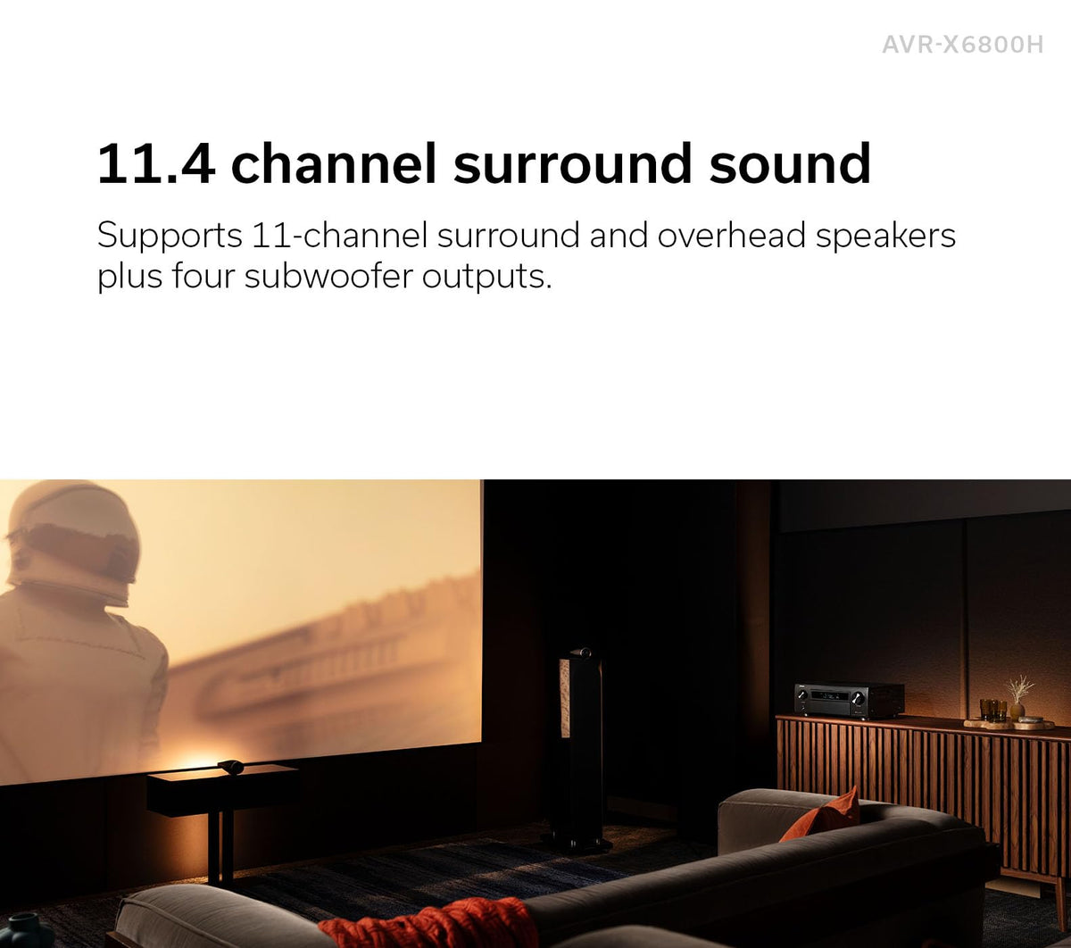 Denon AVR-X6800H delivering Dolby Atmos surround for immersive sound.