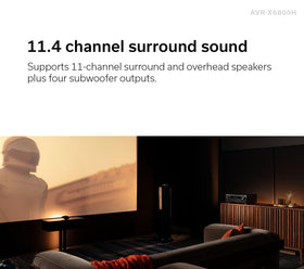 Denon AVR-X6800H delivering Dolby Atmos surround for immersive sound.