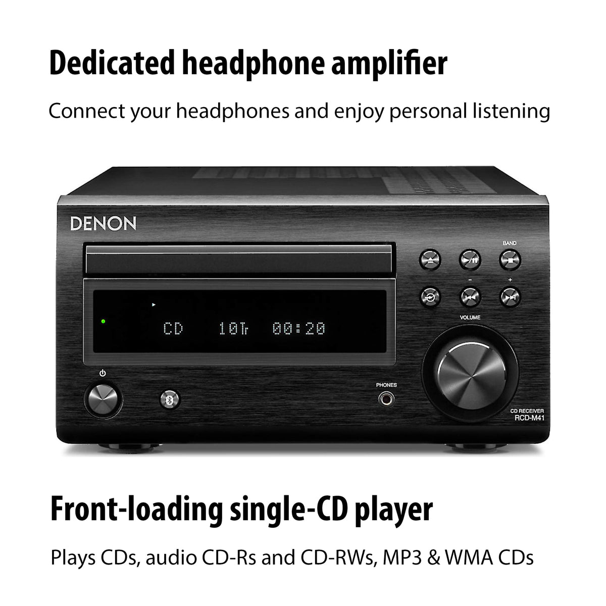 Denon D-M41 headphone amplifier focus highlights private listening with rich detail.