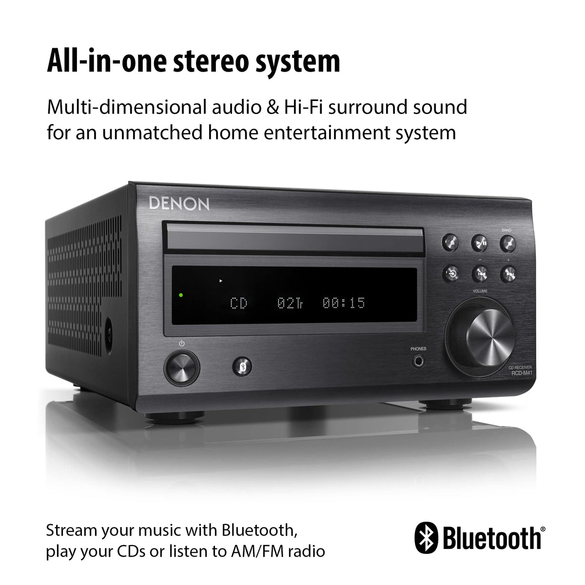 Denon D-M41 remote control demonstrates quick Bluetooth pairing and source selection.