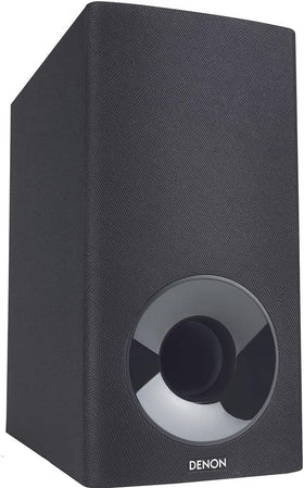 Denon DHT-S316 wall-mount image demonstrates space-saving setup under most TVs.