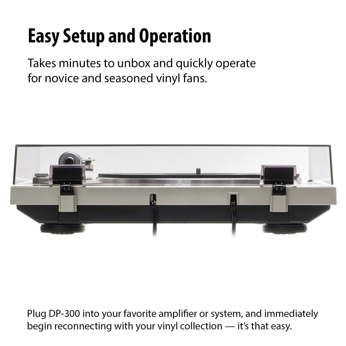 Denon DP-300F diecast-aluminum-base minimizes vibration for clearer sound