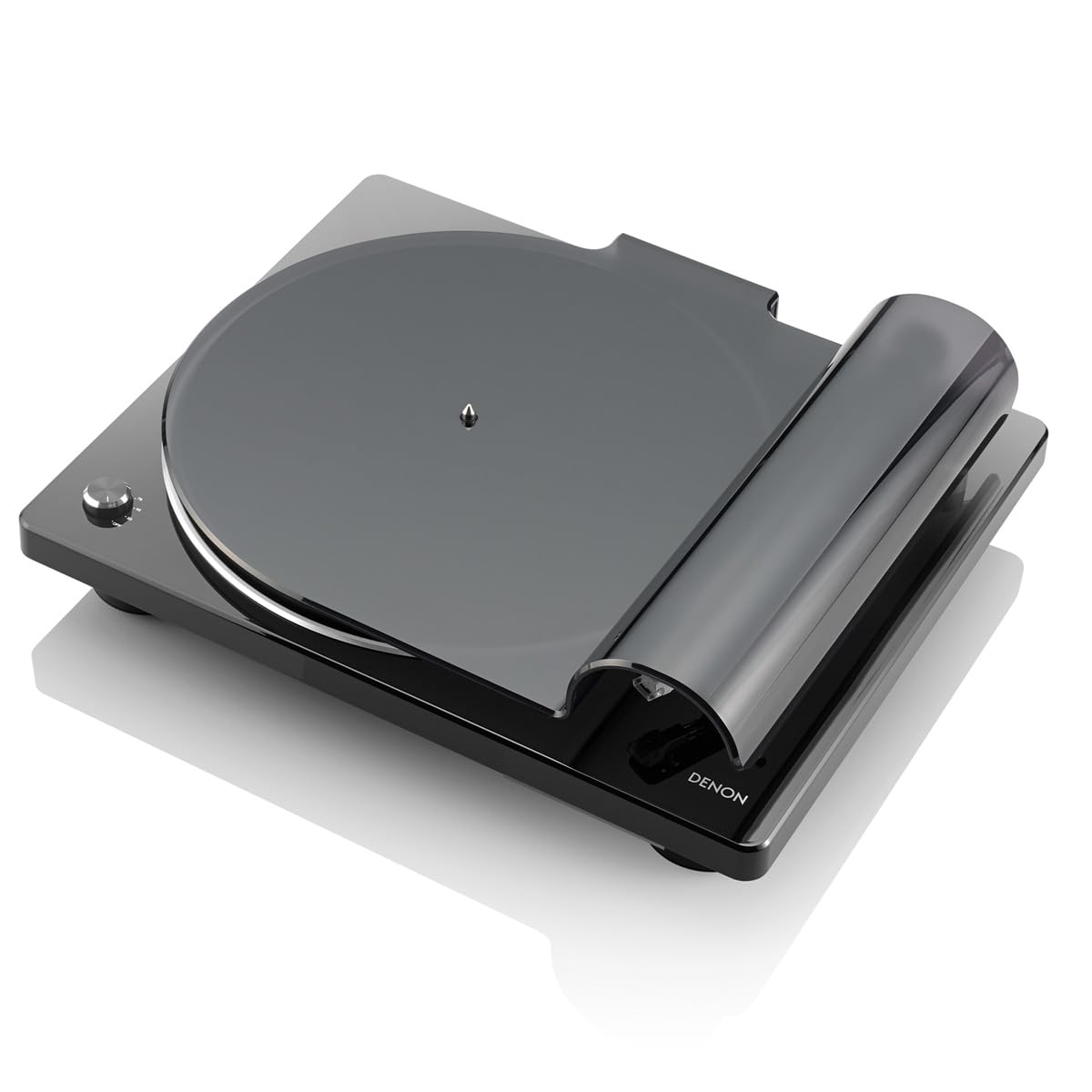 Denon DP400 belt-driven-platter detail emphasizes stable rotation.