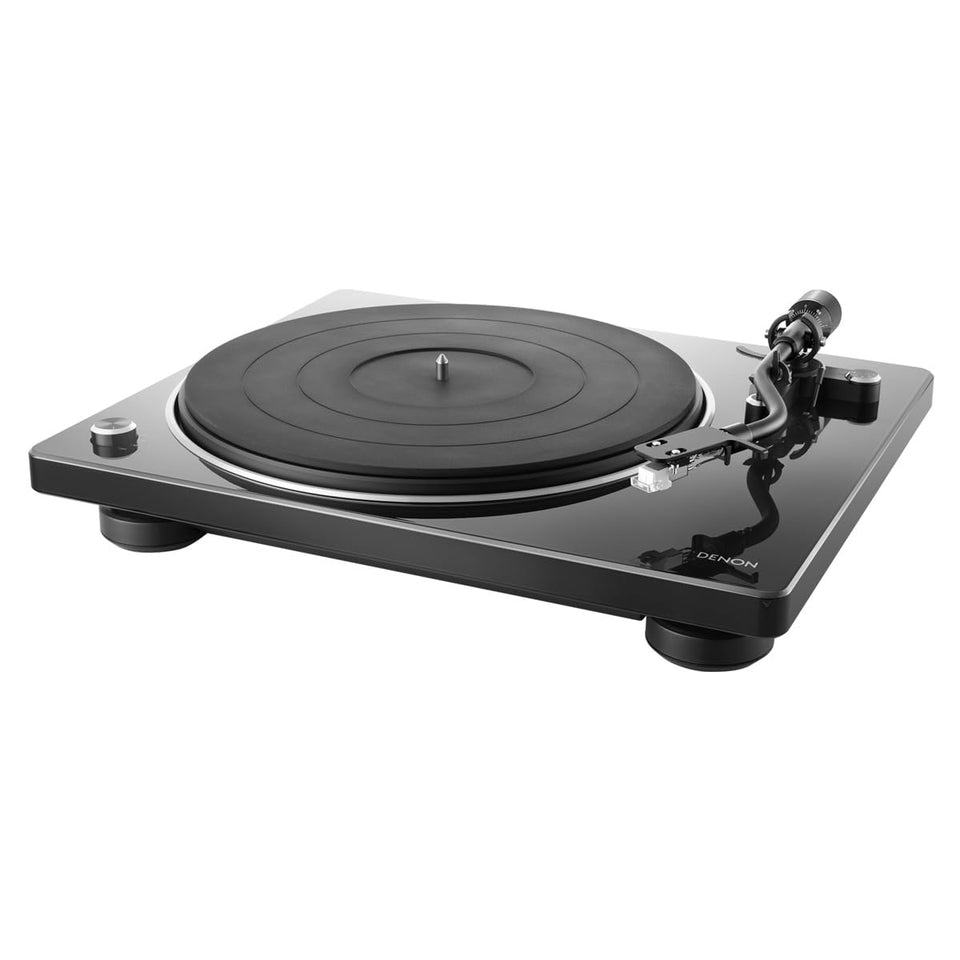 Denon DP400 front view showcases sleek design for stylish living room setups.