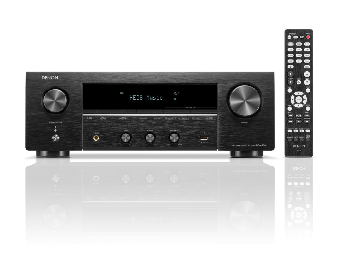 Denon DRA-900H front panel display for easy setup in a compact receiver.