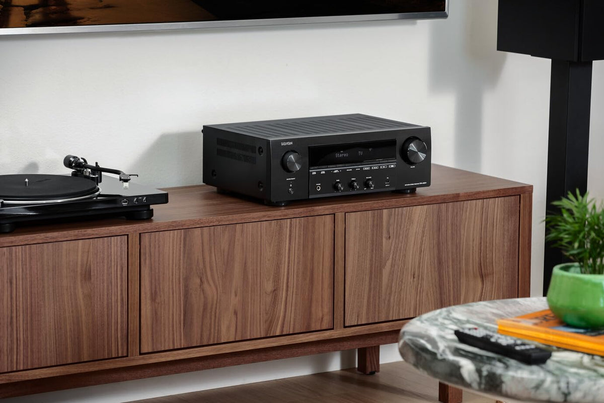Denon DRA-900H phono input for vinyl playback.