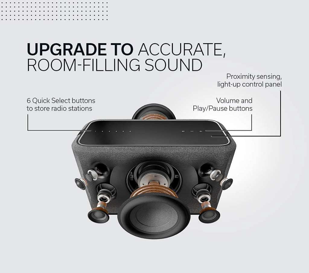 Denon Home 350 woofer-tweeter array provides precise highs and deep bass.