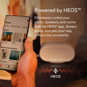 Denon Home 600 with HEOS app control for streaming and grouping speakers.