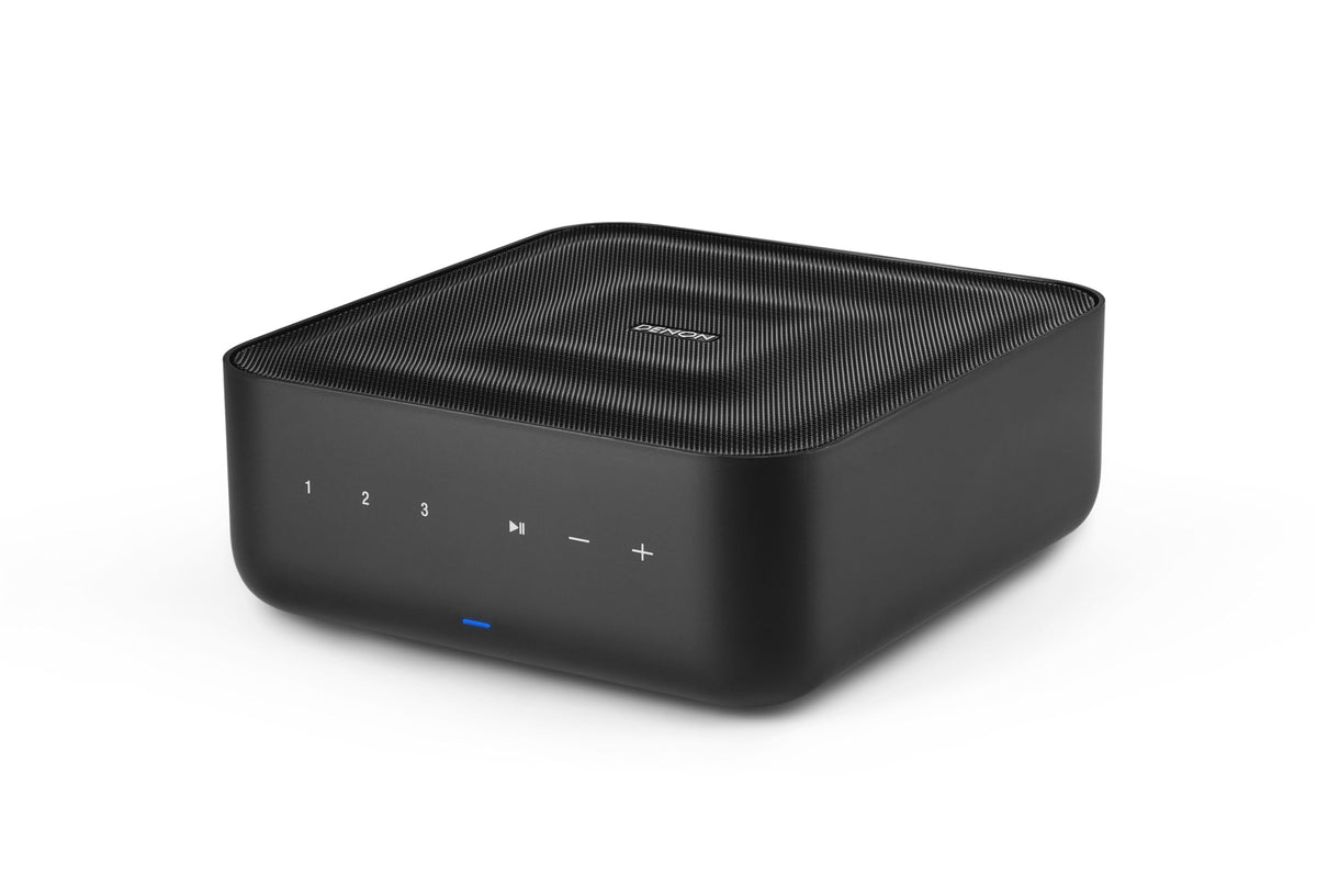 Denon Home Amplifier front view, compact two-channel design for versatile room setup.