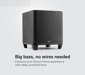 Denon Home Subwoofer compact design blending with room decor.