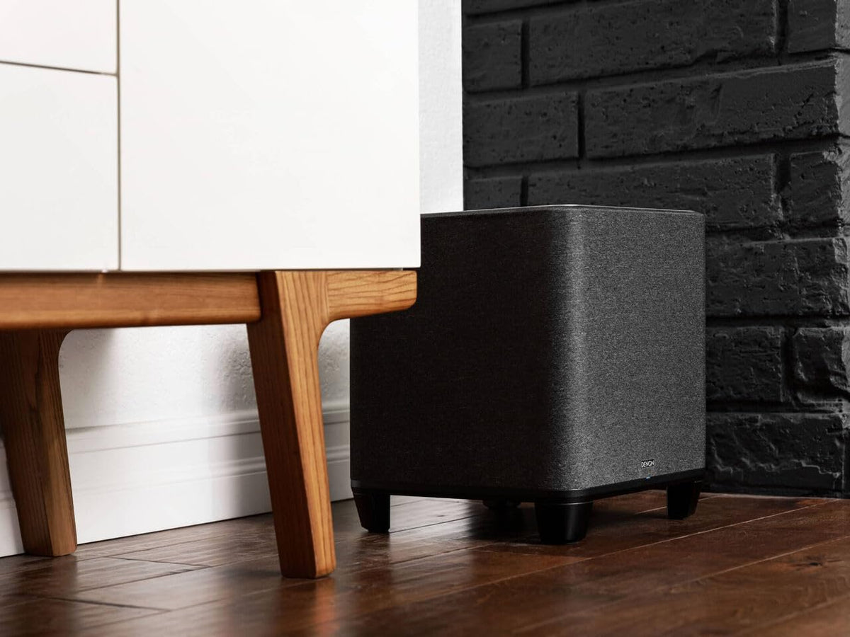 Denon Home Subwoofer with HEOS built-in for wireless multi-room audio.