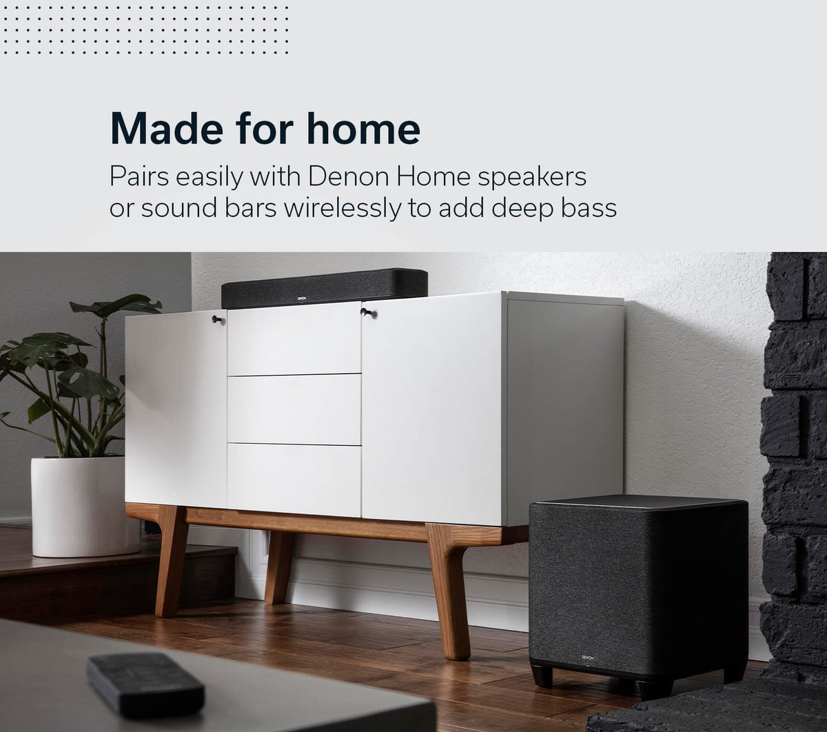 Denon Home Subwoofer easy plug-and-play setup and wireless connection.
