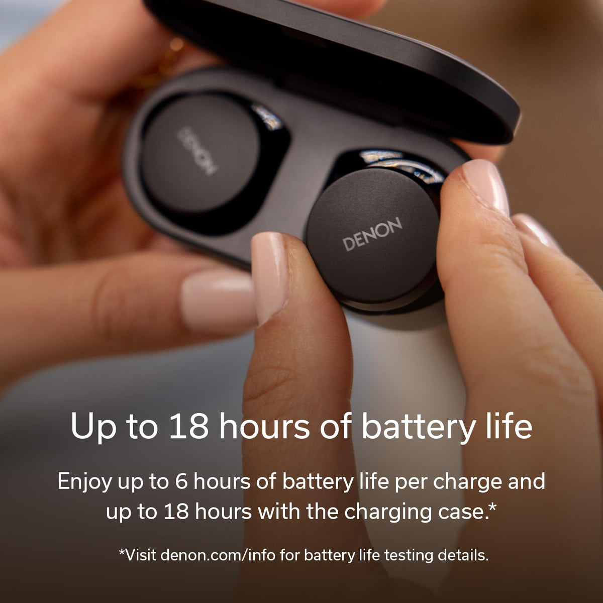 Denon PerL battery life up to 24 hours with case