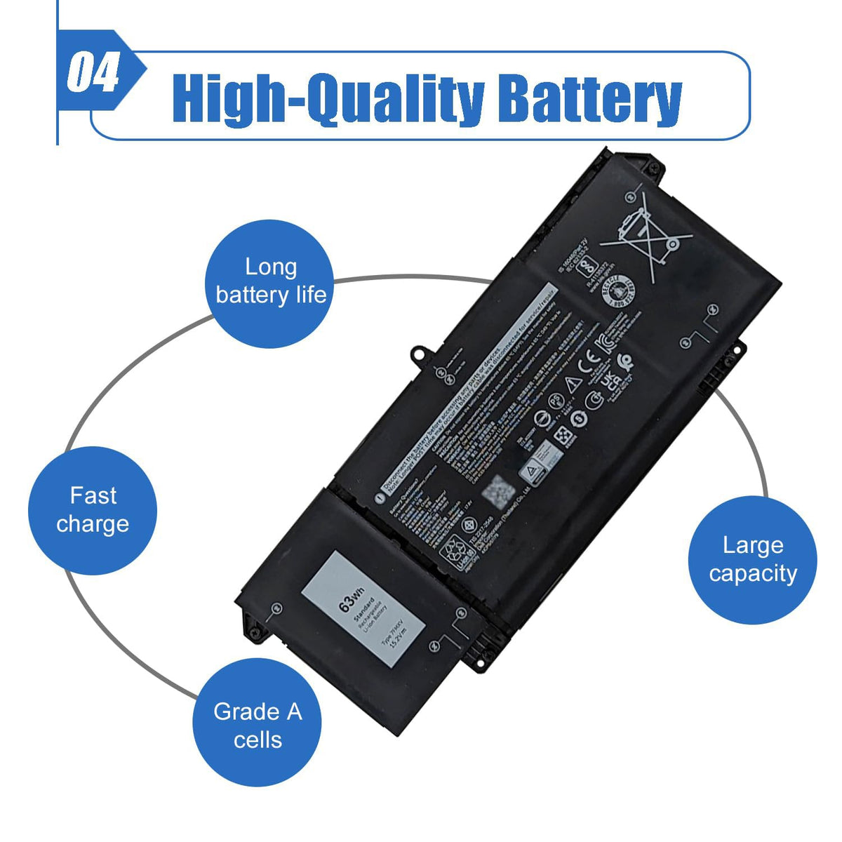 Dentsing capacity marking detail confirming 63Wh 15.2V specification benefit