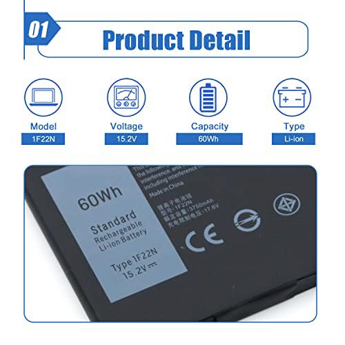 Dentsing close-up of battery label confirming 15.2V 60Wh compatibility benefit