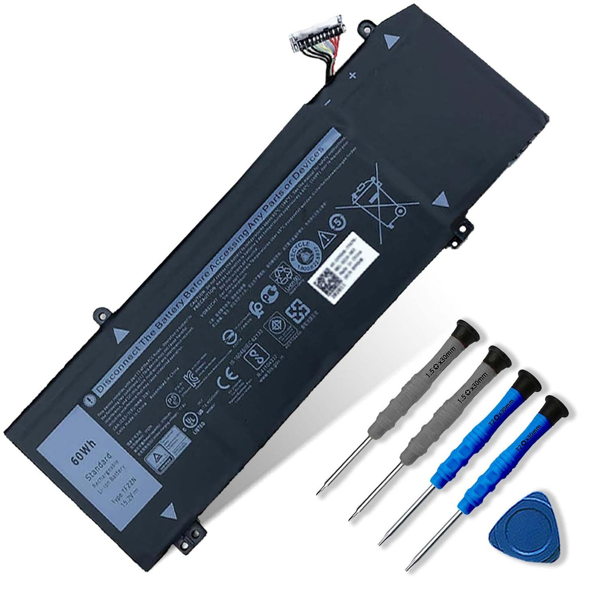 Dentsing front view of 1F22N battery showing model and quick benefit