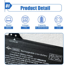 Dentsing GB02XL/GM02XL battery back view with connectors and model label for quick checks