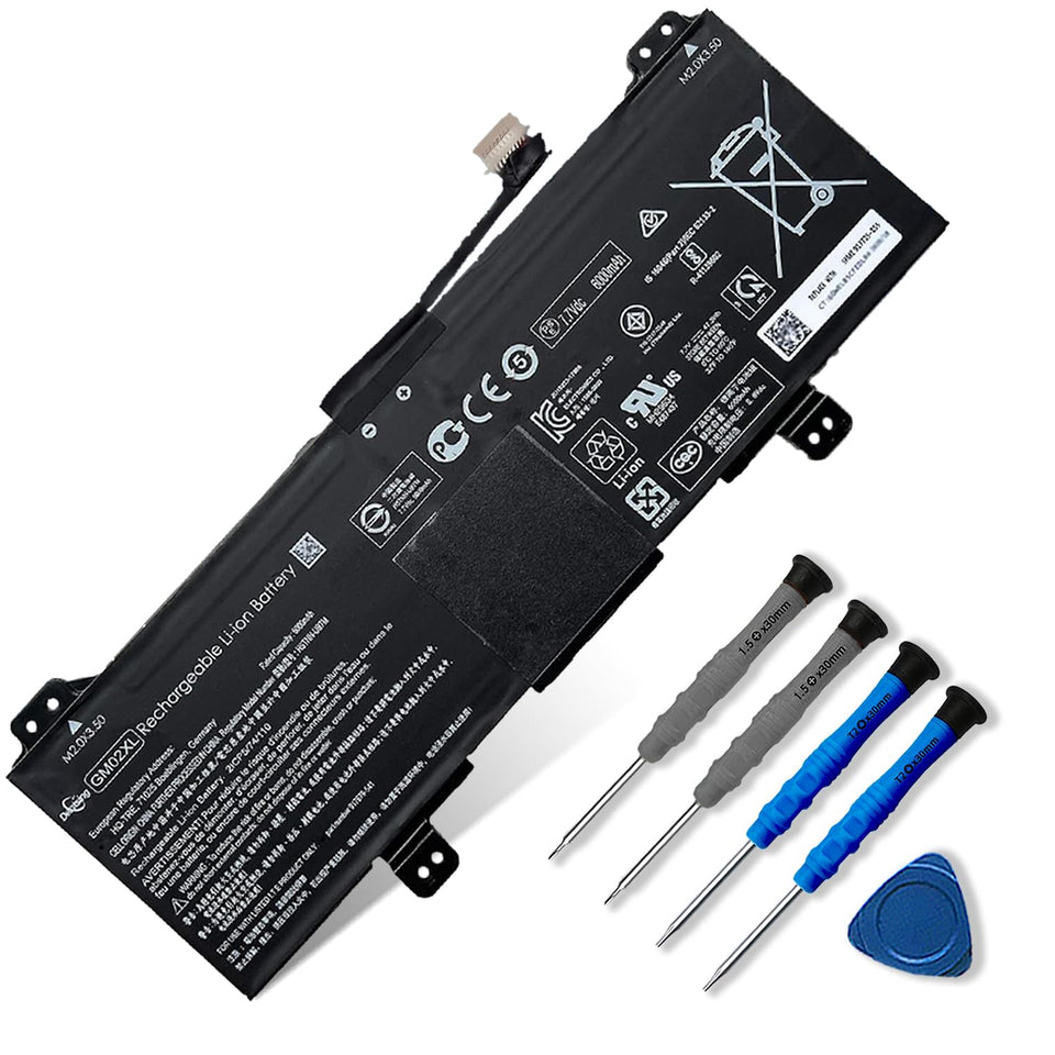 Dentsing GM02XL battery front view demonstrates 6150mAh capacity for longer Chromebook use.