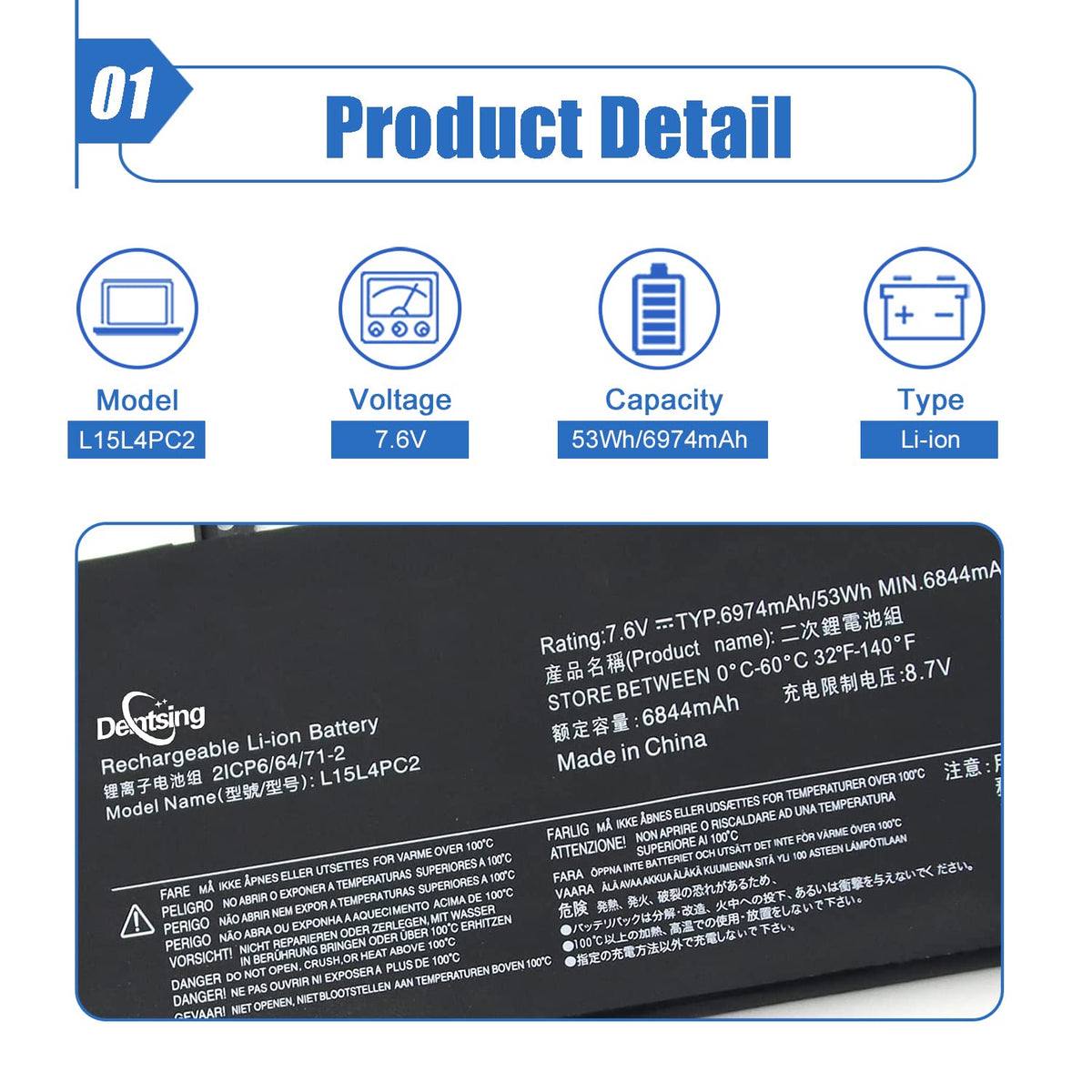 Dentsing L15L4PC2 battery side connectors for easy installation