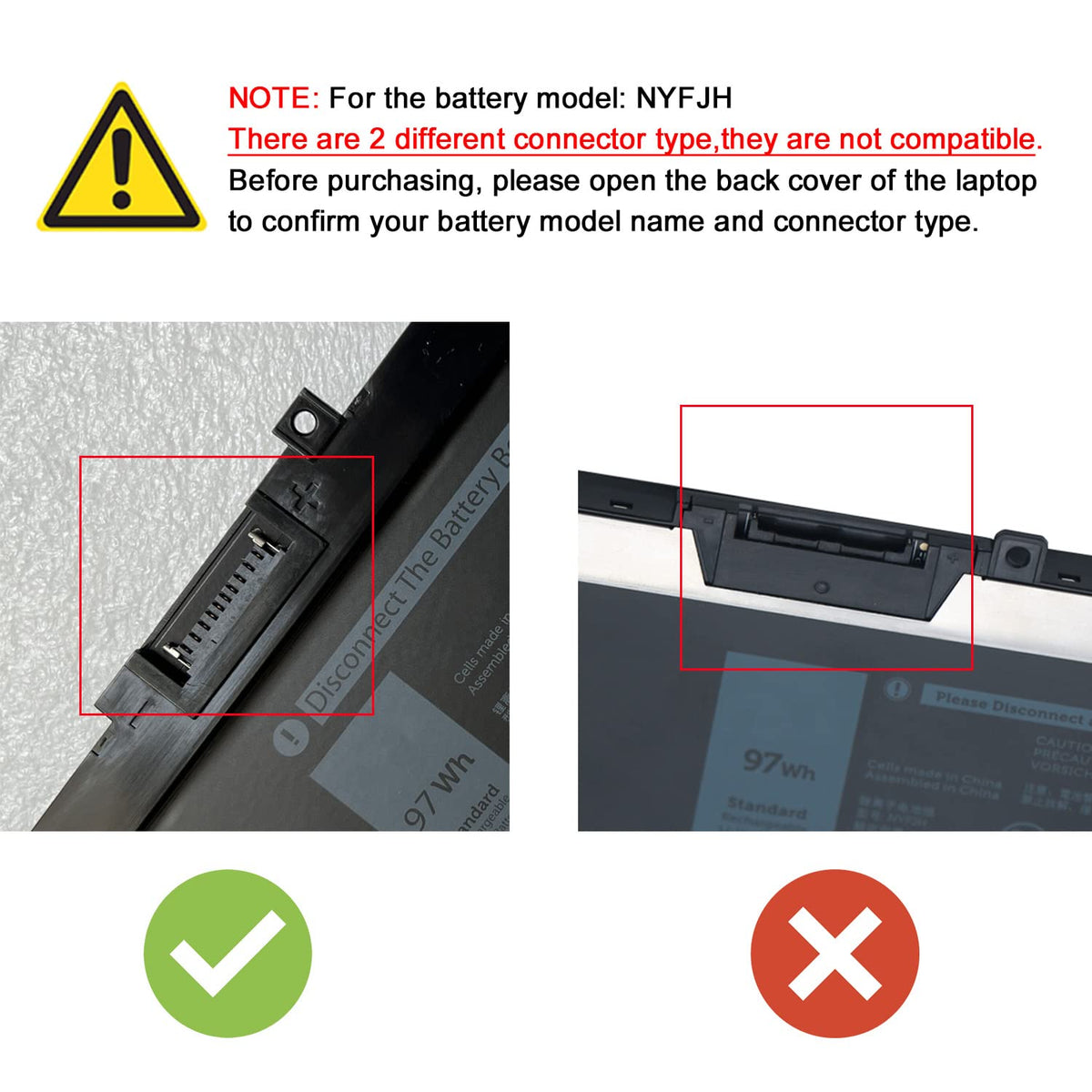 Dentsing NYFJH label and specs close-up confirming 97Wh 11.4V capacity