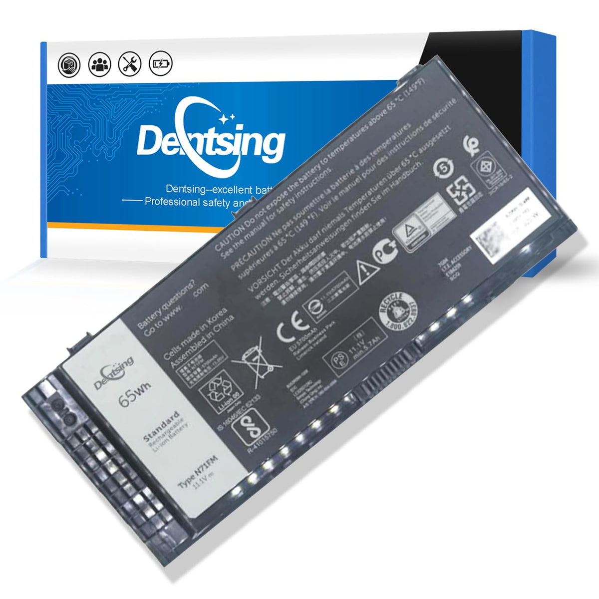 Dentsing N71FM front packaging showing battery shape and quick compatibility benefit