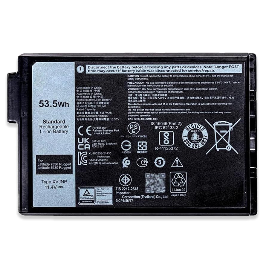 Dentsing XVJNP battery front view showing authentic OEM design for Dell Latitude rugged models.