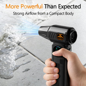 Deparee air blower with LED light illuminates tight corners during cleaning.