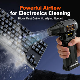 Deparee air duster showing adjustable speed control for tasks