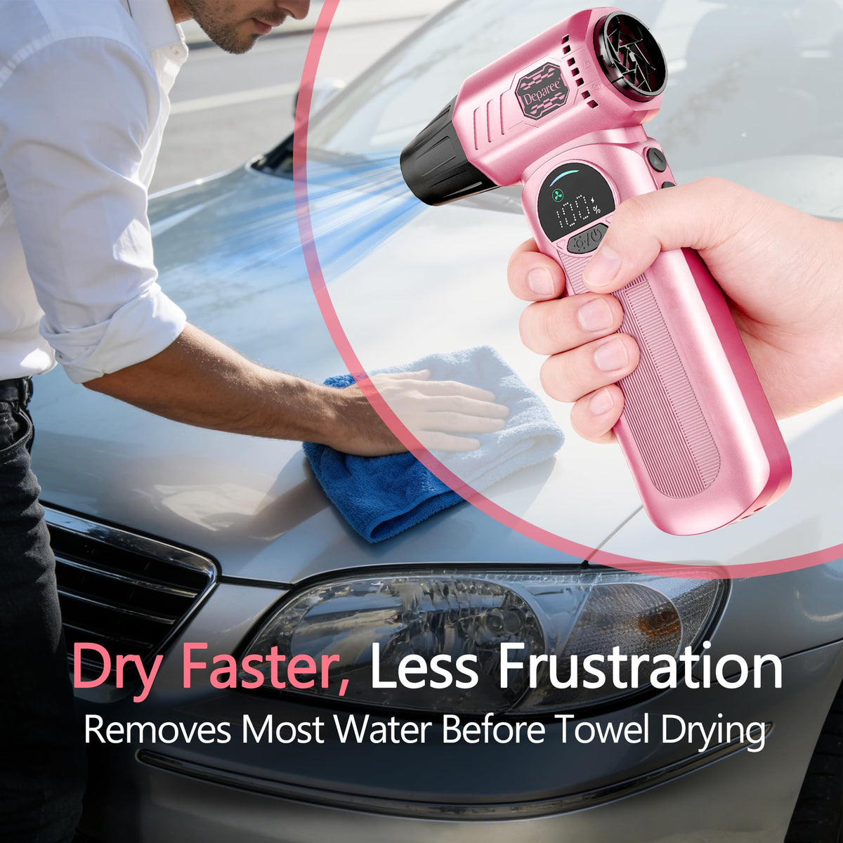 Deparee pink air duster 150000rpm: high-speed airflow tackles stubborn dust quickly.