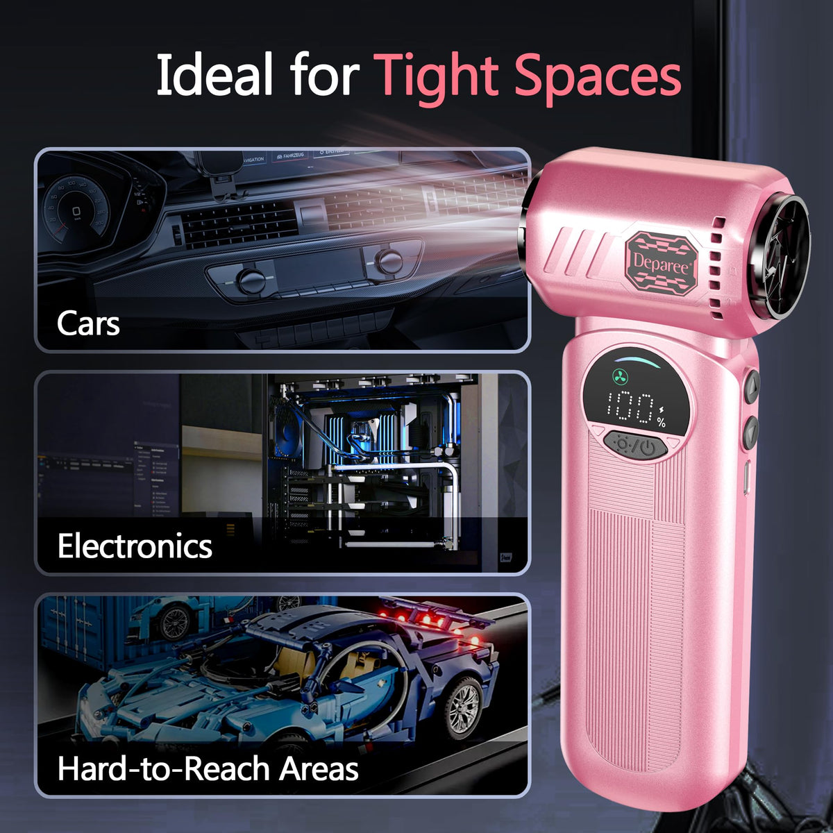 Deparee pink air duster multi-nozzle attachments: versatile tools for different surfaces.