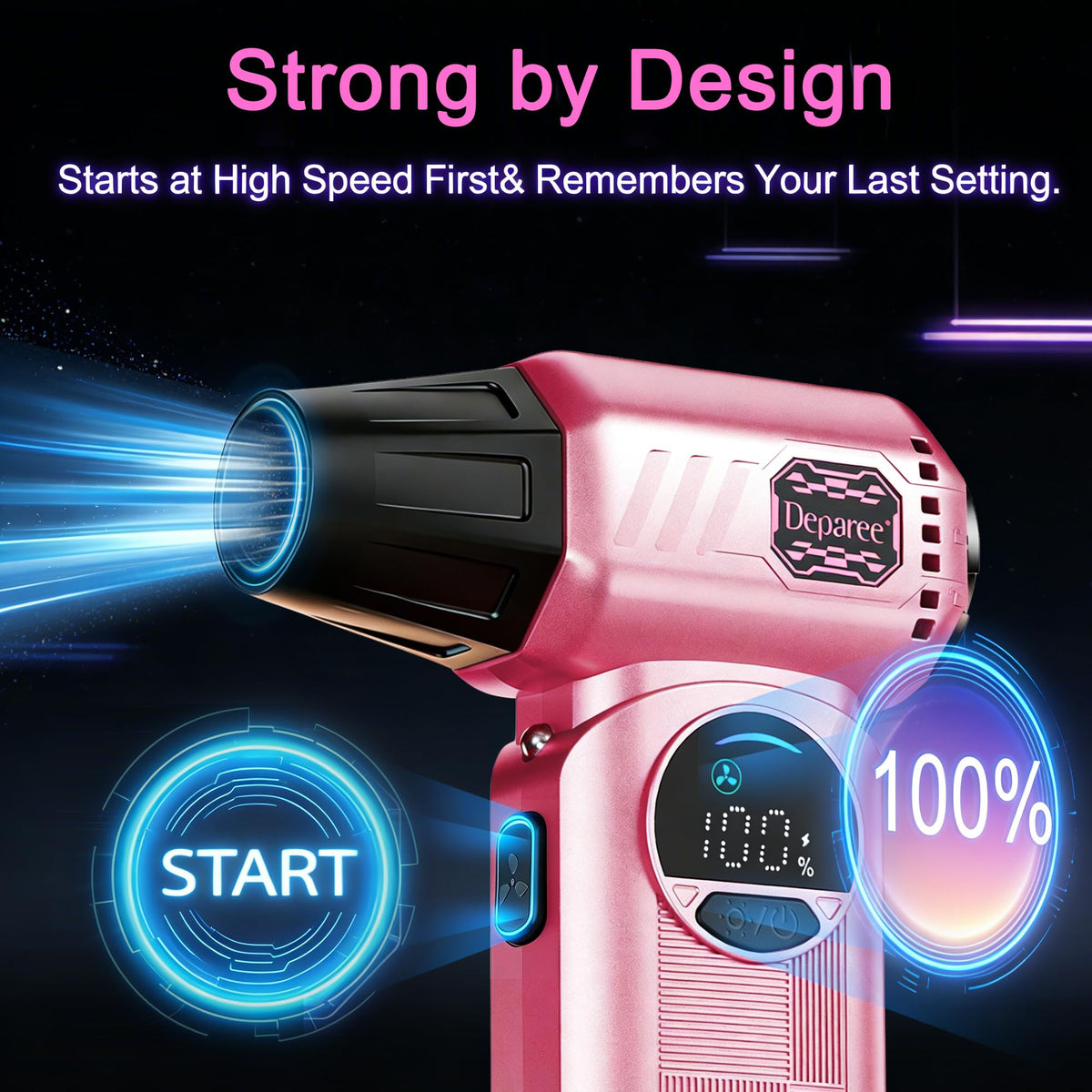 Deparee pink air duster USB-C charging: convenient fast recharge for continuous cleaning.