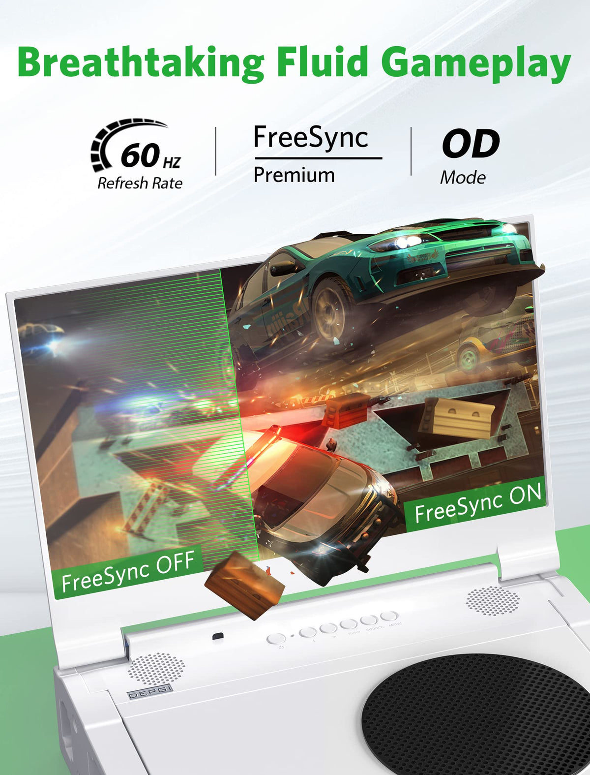 DEPGI 14-inch portable monitor with two HDMI ports enables flexible connections across consoles.