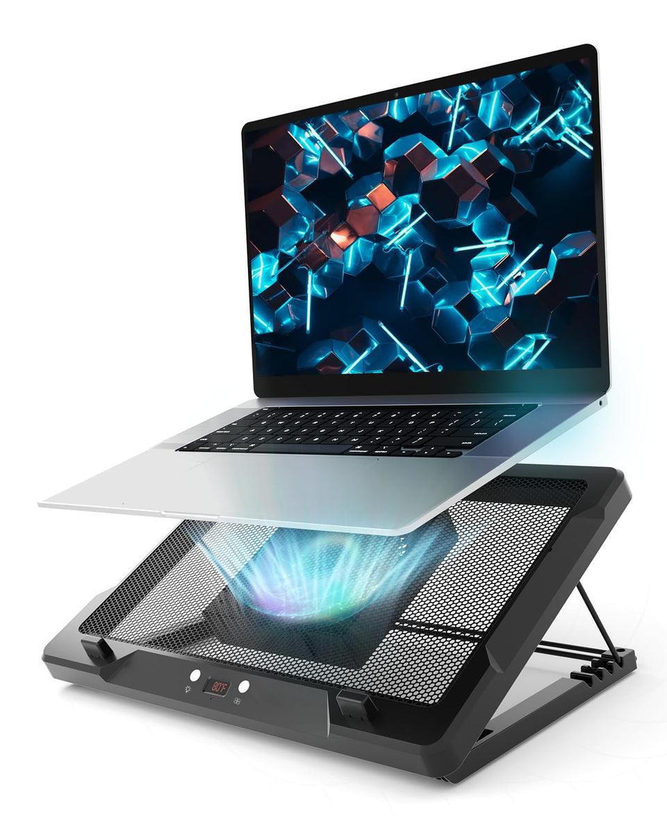 DEPGI laptop cooling pad with movable 5.5-inch fan for targeted cooling.