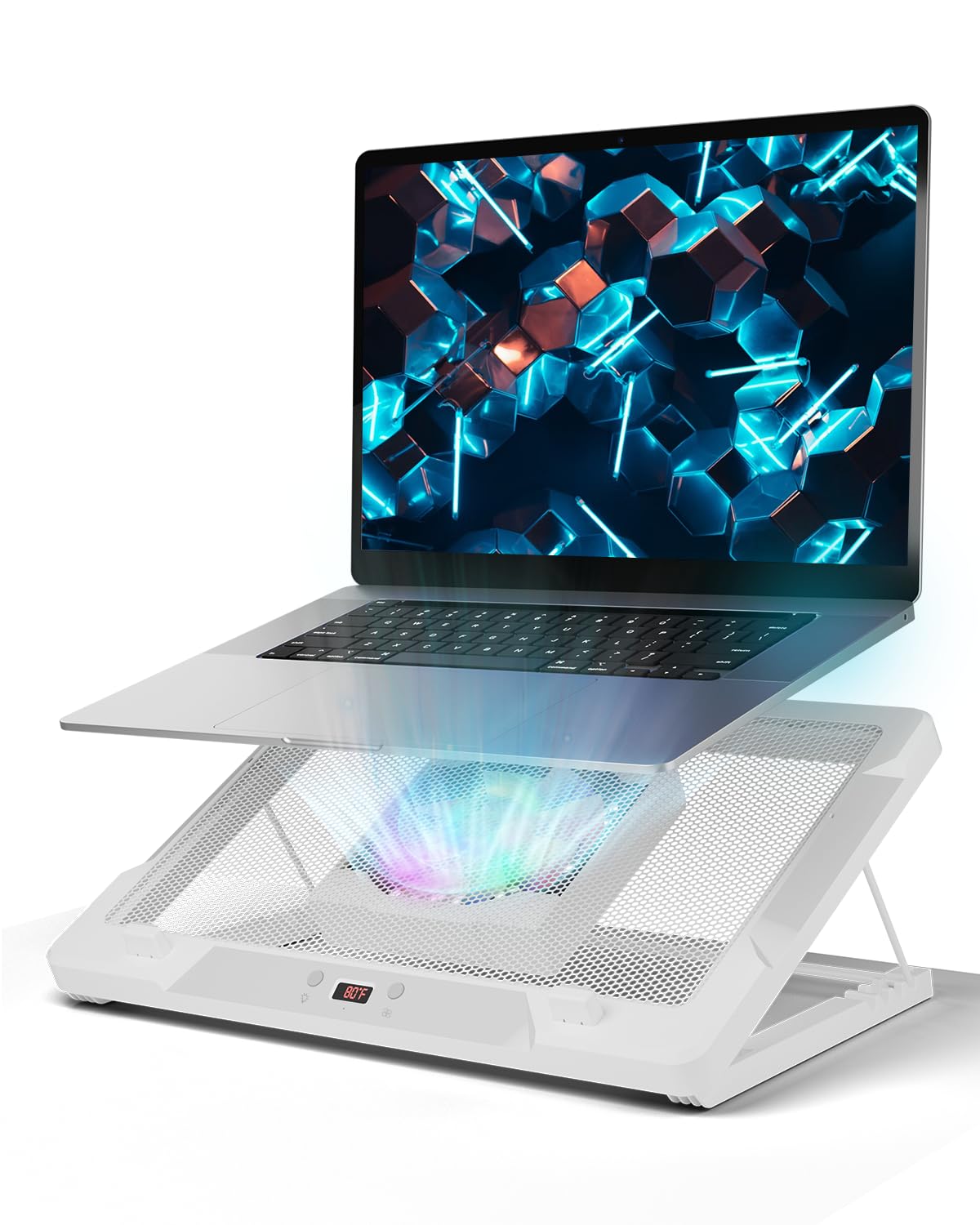 DEPGI laptop cooling pad with a 5.5-inch movable fan for targeted cooling.