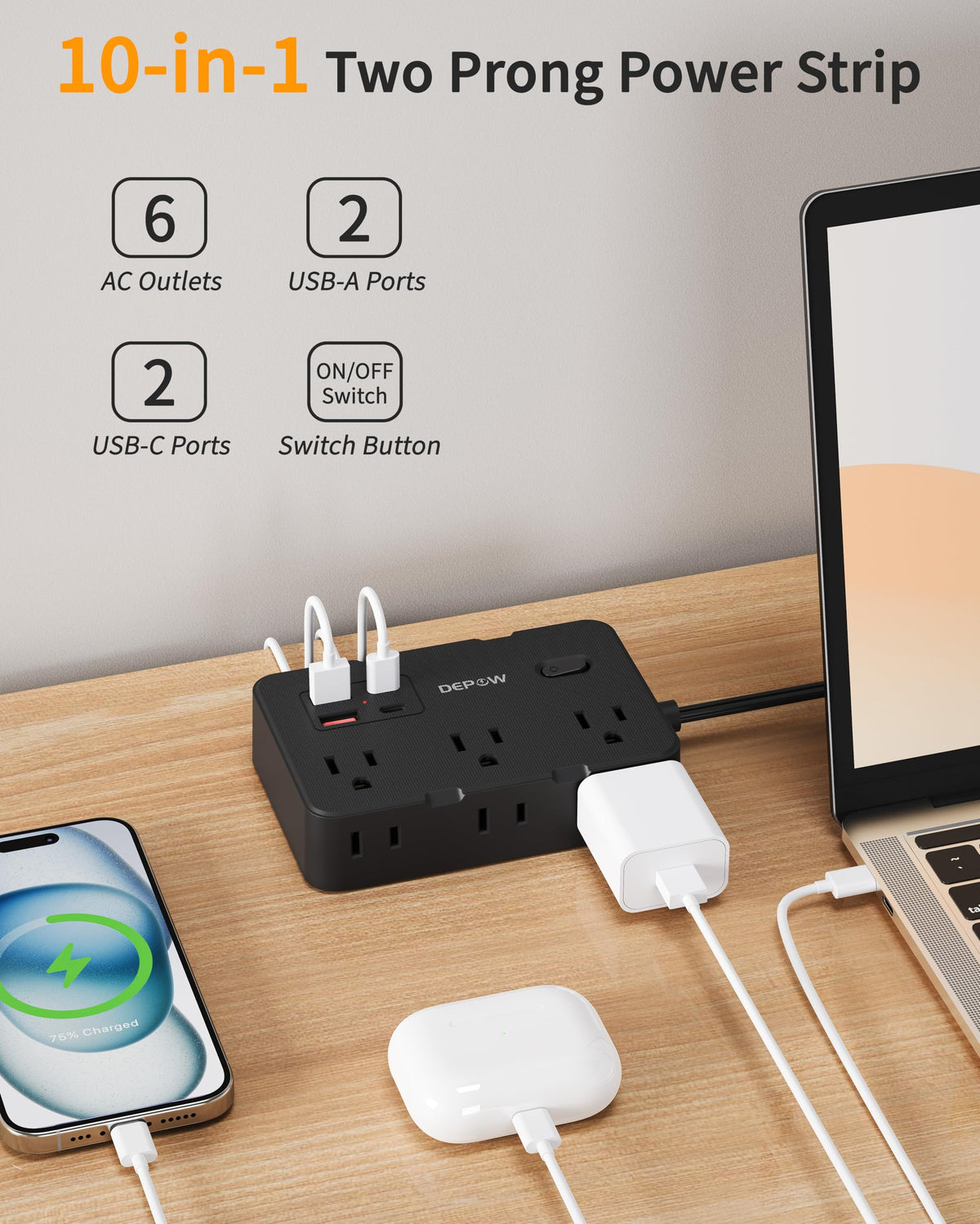 DEPOW 1050J surge protector safeguard in place for devices during surges.
