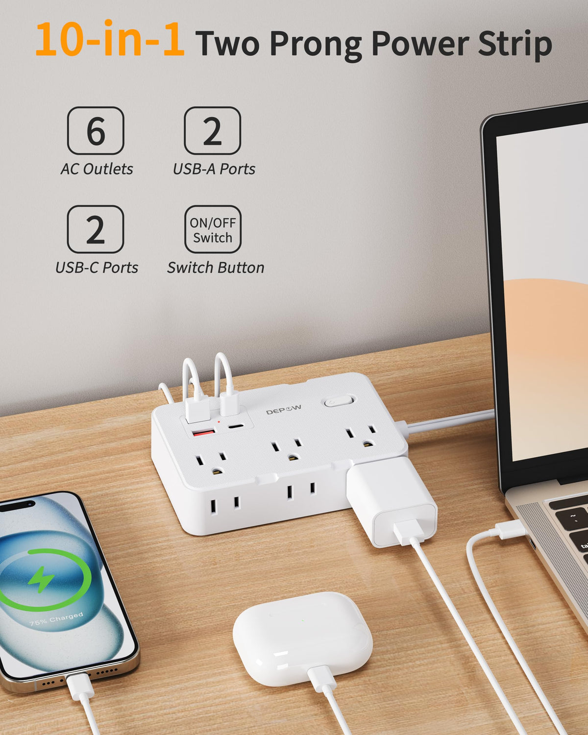 DEPOW 1050J surge protector safeguards electronics during storms and spikes