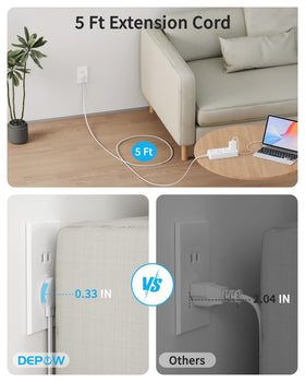 DEPOW 5-foot extension cord reaches distant outlets with ease.