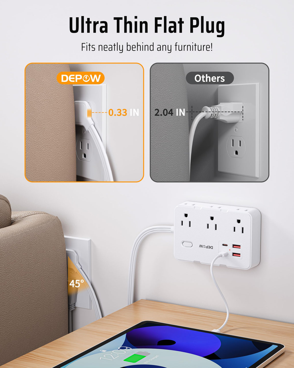 DEPOW 6 AC outlets power multiple devices at home or in the office.