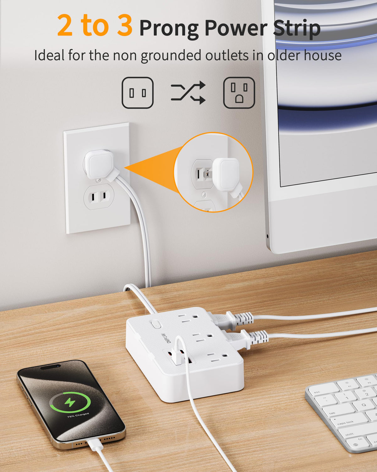 DEPOW 6 outlets and 4 USB ports powers multiple devices at a desk