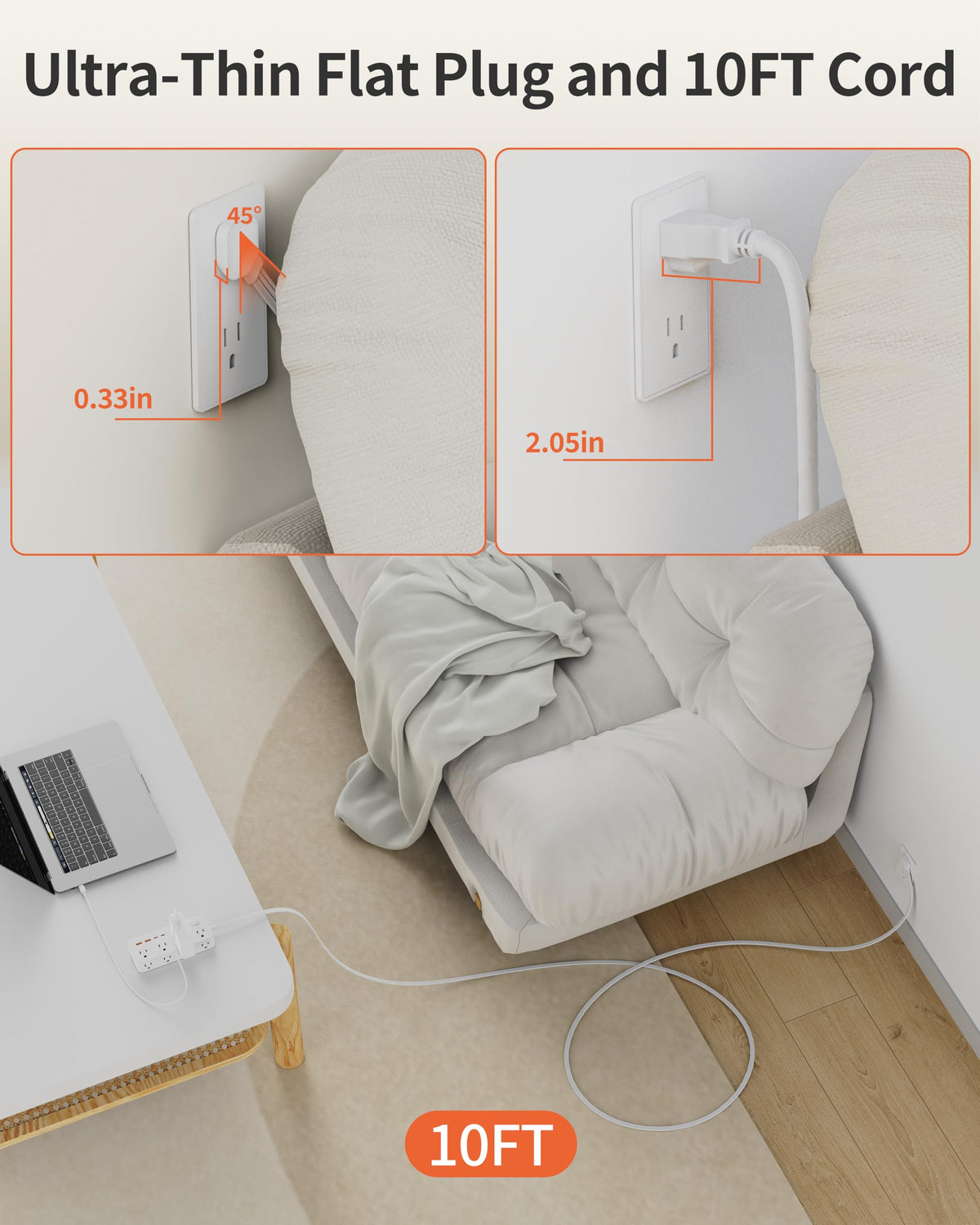 DEPOW braided 10ft cord detail showing durable, tangle-resistant cable