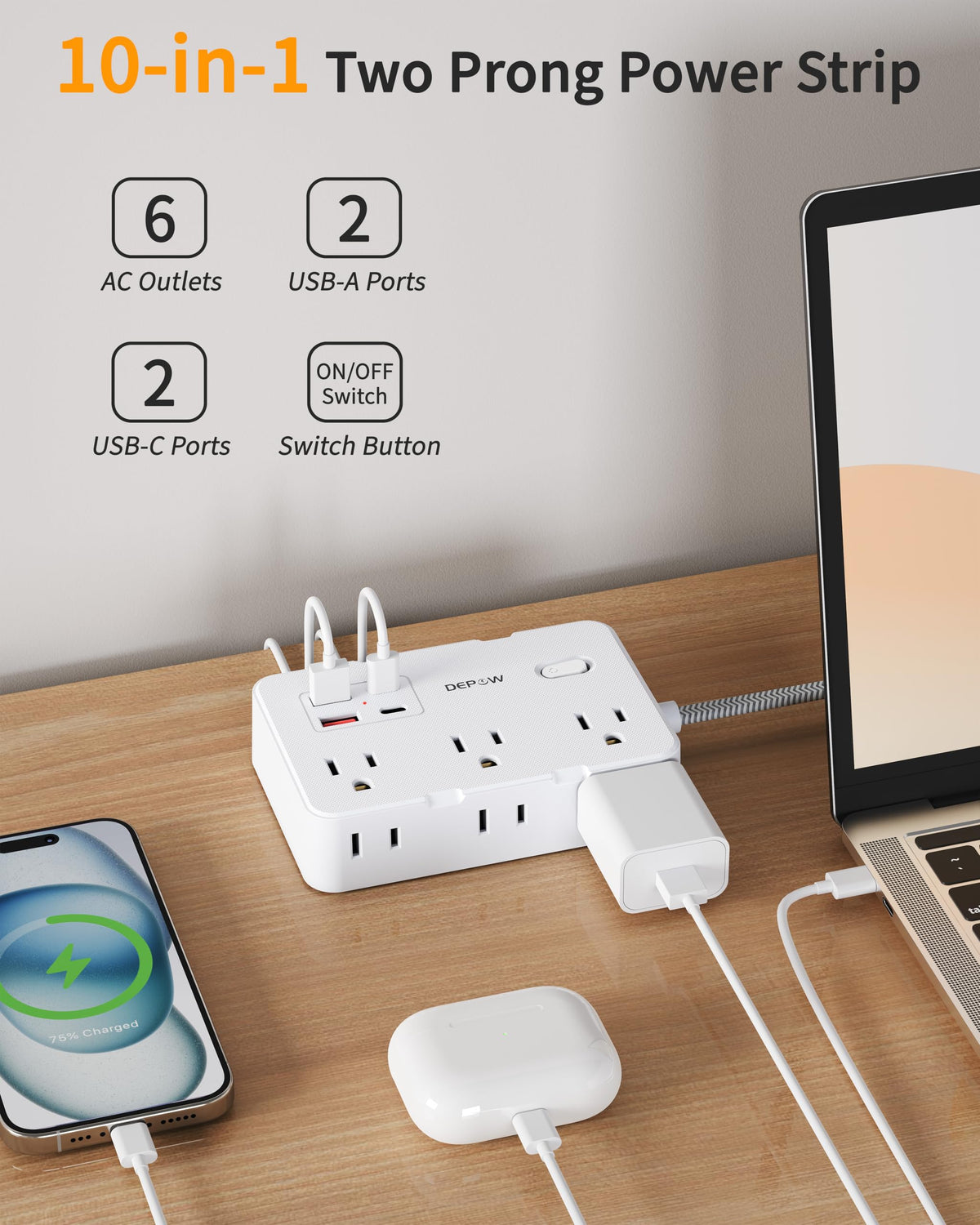 DEPOW close-up of AC outlets and USB-C/A ports offering versatile connections