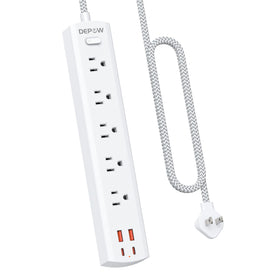 DEPOW compact workstation power strip reduces clutter and powers devices.