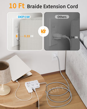 DEPOW stretched 10ft cord demonstrating reach to distant wall outlets