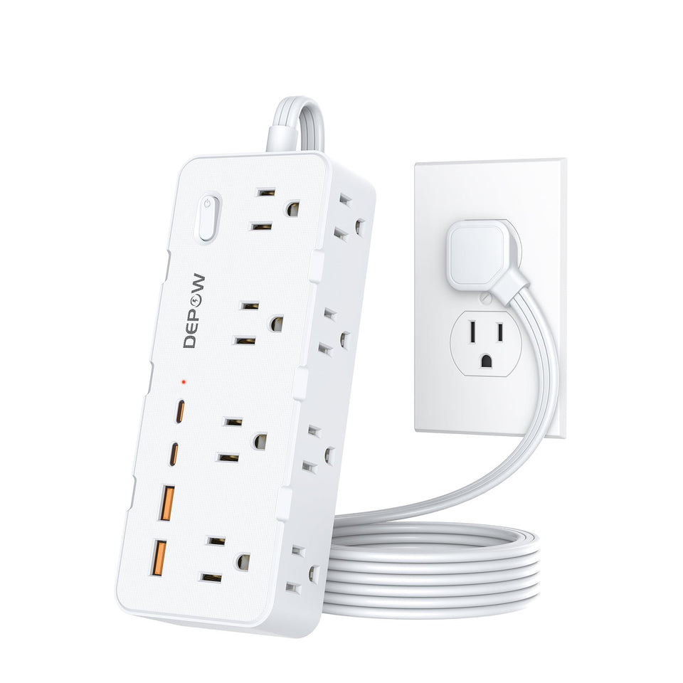 DEPOW power strip with multiple outlets for simultaneous device charging