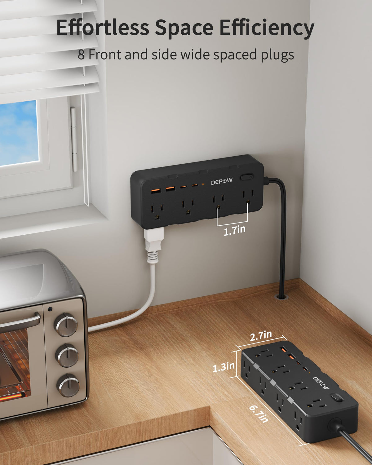 DEPOW five-foot extension cord reaches hard-to-reach spots