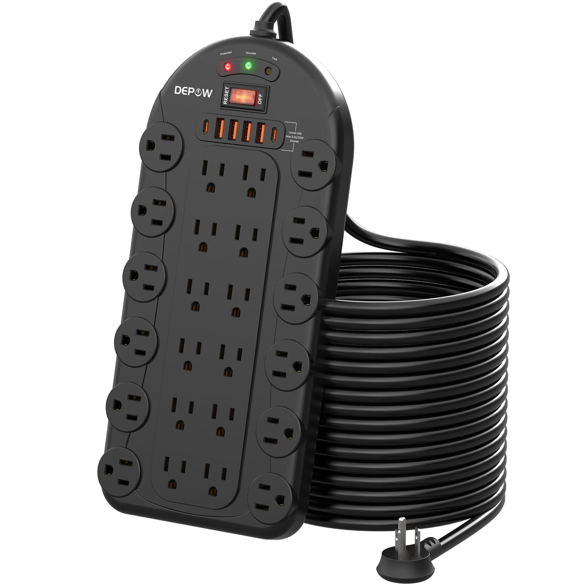 DEPOW front view showing 24 outlets and six USB ports for consolidated charging